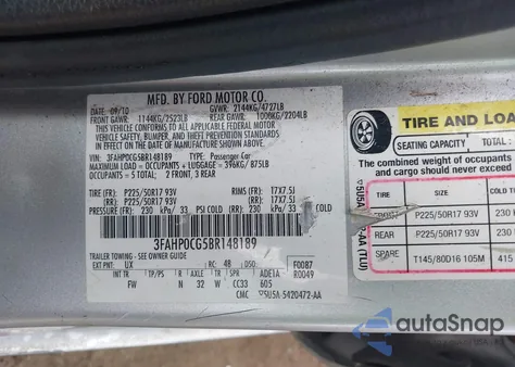 2011 Ford Fusion Sel из США, поврежденный, VIN 3FAHP0CG5BR148189